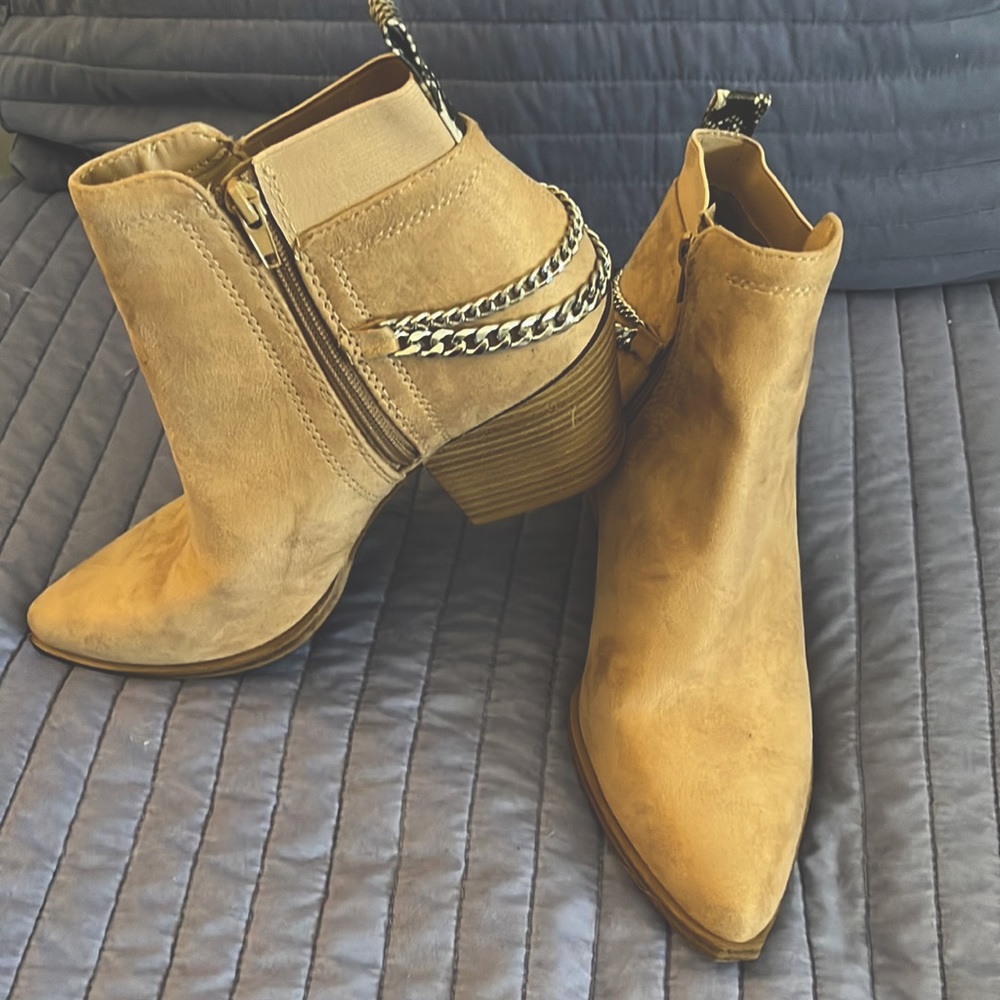 Cream Color Suede Ankle Boots